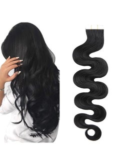 SEGO Ego Tape In Hair Extensions Wavy 14 Inch Natural 100% Remy Human Hair Real Seamless Skin Weft Invisible Rooted Double Sided Tape Hair For Women 20Pcs 40G Jet Blackbody Wave  - Image 1