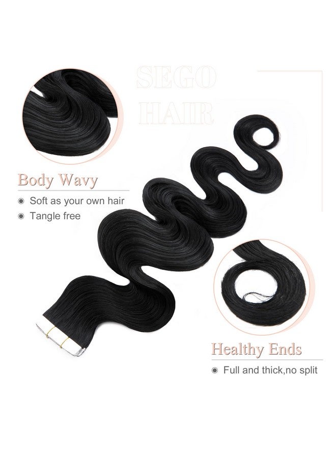 SEGO Ego Tape In Hair Extensions Wavy 14 Inch Natural 100% Remy Human Hair Real Seamless Skin Weft Invisible Rooted Double Sided Tape Hair For Women 20Pcs 40G Jet Blackbody Wave - Image 5