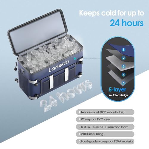 Lanedo Deep Freeze Cooler Soft Sided Cooler Bag, 34 Can Collapsible Insulated Ice Chest, Large Leakproof Camping & Travel Cooler for Kayaking & Beach - Image 4
