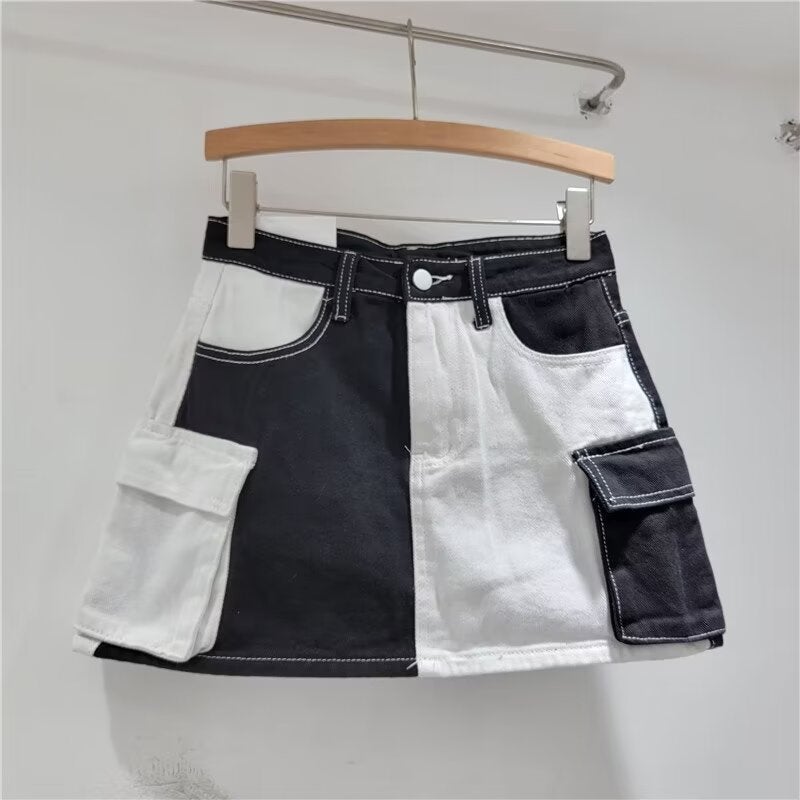 Design Sense Stitching Contrast Color Denim Skirt Women'S 2024 Slim Hip Skirt Girl A- Line Short Skirt - Image 3