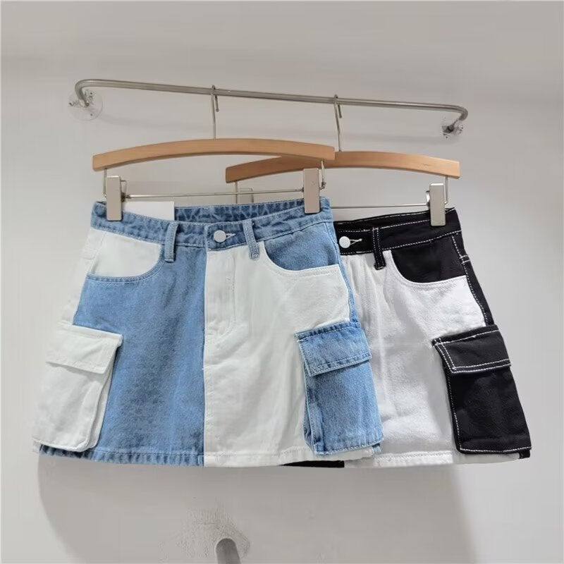 Design Sense Stitching Contrast Color Denim Skirt Women'S 2024 Slim Hip Skirt Girl A- Line Short Skirt - Image 2
