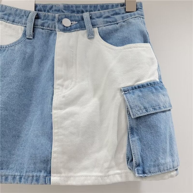 Design Sense Stitching Contrast Color Denim Skirt Women'S 2024 Slim Hip Skirt Girl A- Line Short Skirt - Image 5