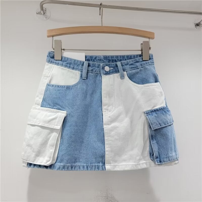 Design Sense Stitching Contrast Color Denim Skirt Women'S 2024 Slim Hip Skirt Girl A- Line Short Skirt - Image 1