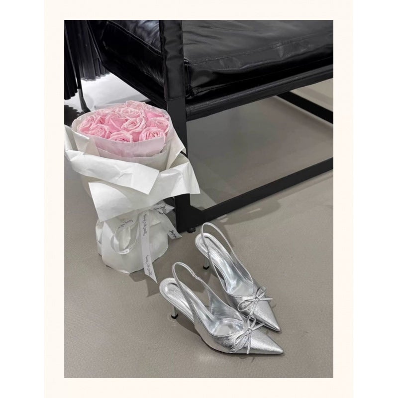 French Kitten Heel High Heels, Toe-Cap Sandals, Fairy Shoes, 2025 New Spring and Summer Bow Pointed Toe Shoes - Image 5