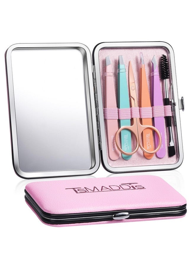 TsMADDTs Tweezers Set For Women Facial Hair Precision Tweezers Set With Travel Case Stainless Steel Tweezers For Eyebrows With Scissors Mirror - Image 1