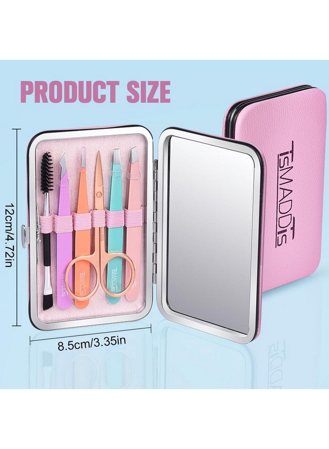 TsMADDTs Tweezers Set For Women Facial Hair Precision Tweezers Set With Travel Case Stainless Steel Tweezers For Eyebrows With Scissors Mirror - Image 2