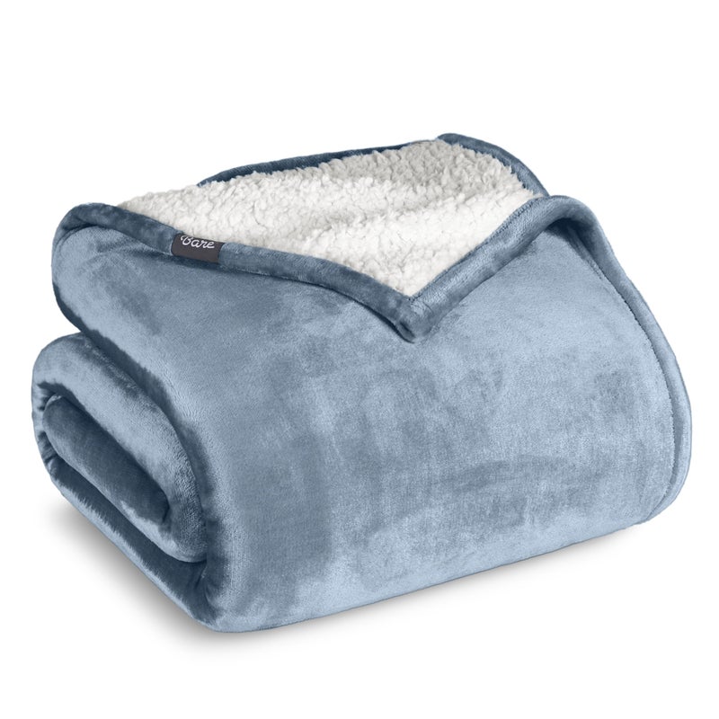 Bare Home Sherpa Fleece Blanket  Extra Long  Blanket for Bed Sofa Couch Camping Travel and Gifts  Warm  Lightweight  Fluffy  Soft Plush  Reversible TwinTwin XL Dusty Blue