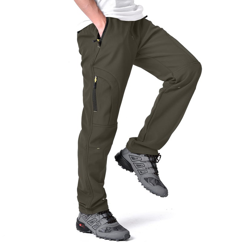 Toomett Men's Snow Pants Skiing Winter Insulated Soft Shell Outdoor Fleece Lined Hiking Pants with Zipper Pockets,MH4409,earth tone,34 - Image 2