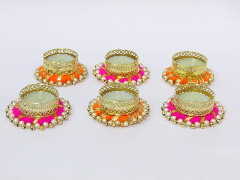 thriftkart Golden Tealight Candles Holder Set for Diwali Decorations for Home Diwali Festival Gifts Pack of 6 - Image 3