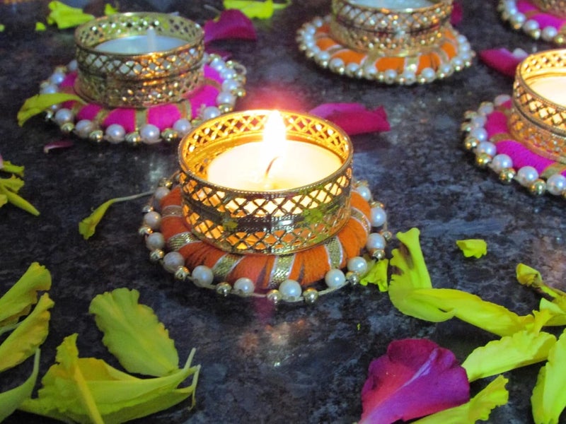 thriftkart Golden Tealight Candles Holder Set for Diwali Decorations for Home Diwali Festival Gifts Pack of 6 - Image 2