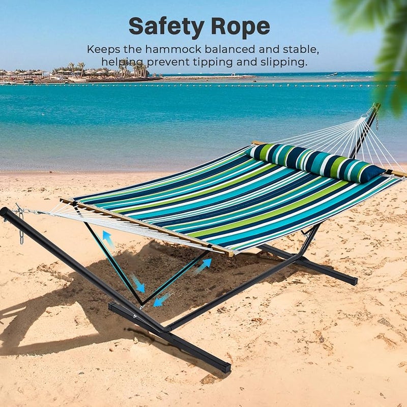 سوبرجير SUPERJARE Hammock with Stand, 2 Person Quilted Outdoor Hammock, Detachable Pillow & Bamboo Spreaders, Portable Hammock with Carrying Bag, Heavy Duty Stand, Perfect for Outside, Patio, Dark Cyan - Image 5
