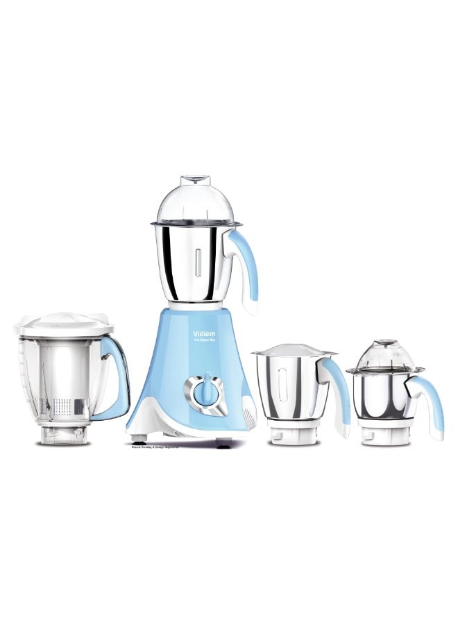 فيديم Vidiem Eva Super Blu 750W Mixer Grinder with 4 Jars | 4 Jar in- 1 Juicer | 750W mixer Grinder | 2 Years Product Warranty & 5 Years Motor Warranty | Blue & White | - Image 1