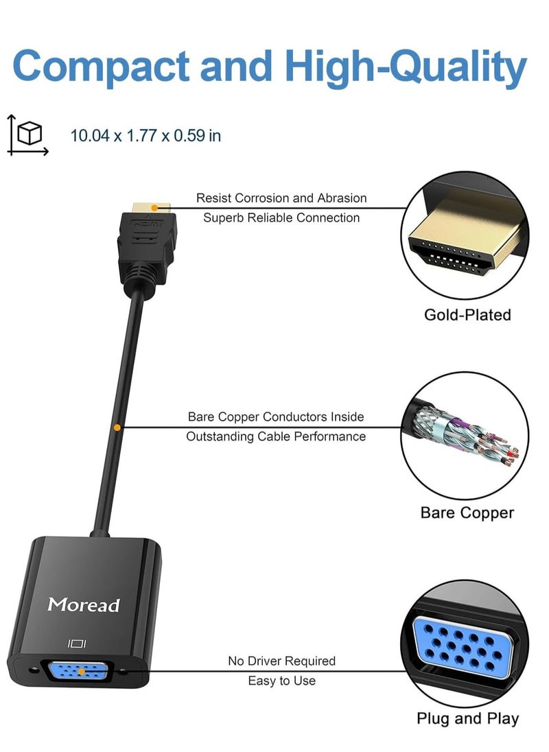 غاز - HDMI إلى VGA، محول HDMI إلى VGA مطلي بالذهب (ذكر إلى أنثى) للكمبيوتر وسطح المكتب والكمبيوتر المحمول والكمبيوتر الشخصي والشاشة وجهاز العرض والتلفزيون عالي الوضوح وجهاز Chromebook وRaspberry Pi وRoku وXbox والمزيد - أسود - Image 1