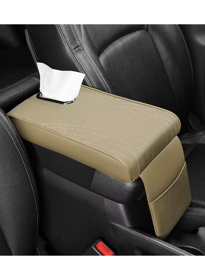 NIBEMINENT Car Central Control Armrest Memory Foam Armrest Heightening Pad, Lengthened Central Armrest Box Pad Beige - Image 1