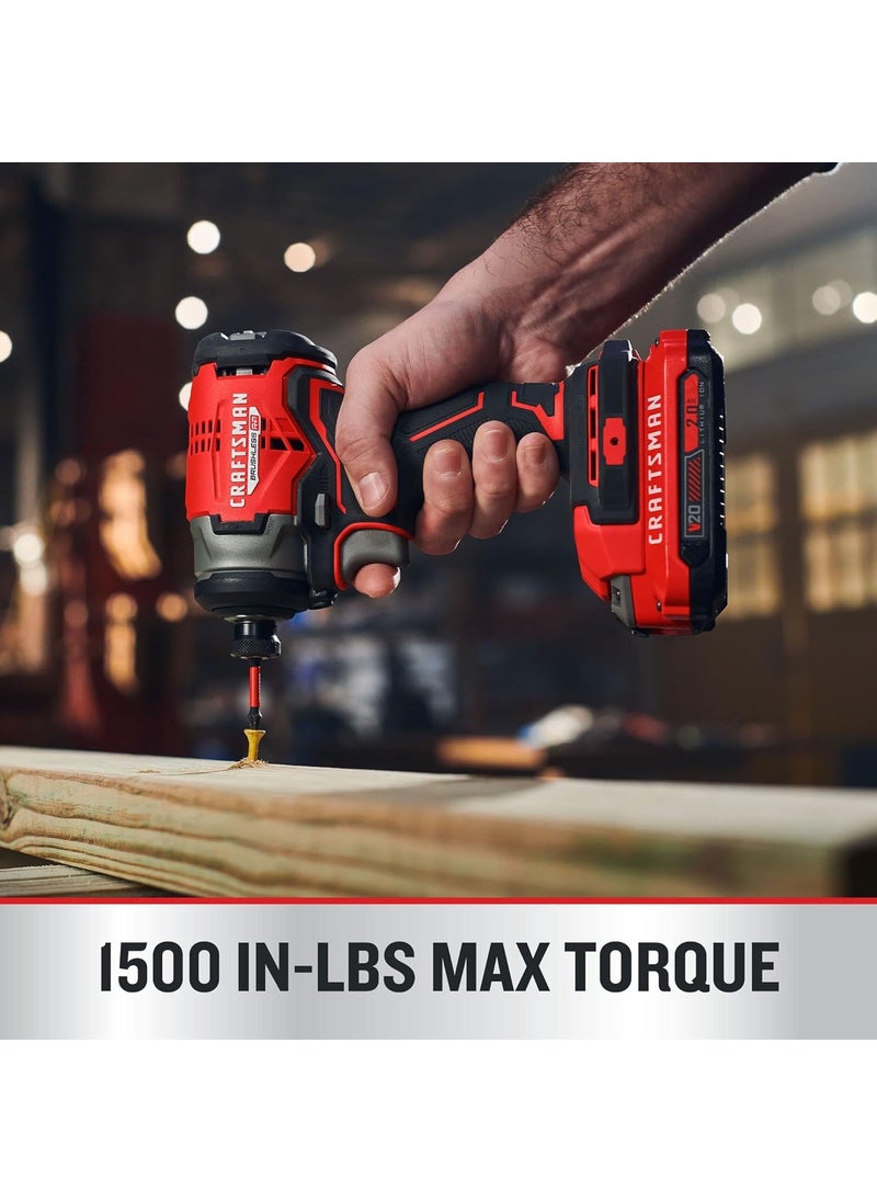 CRAFTSMAN CRAFTSMAN V20 RP Cordless Drill and Impact Driver Brushless Power Tool Combo Kit 2 Batteries and Charger Included CMCK211C2  - Image 5