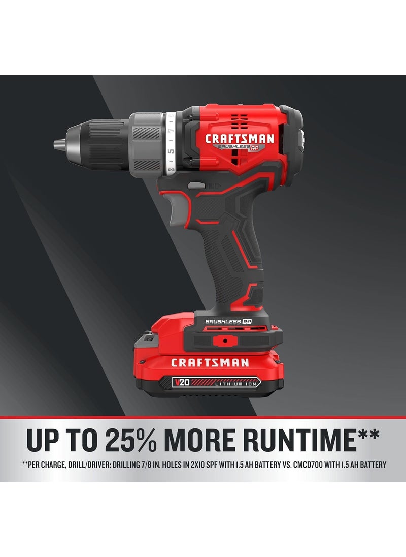 CRAFTSMAN CRAFTSMAN V20 RP Cordless Drill and Impact Driver Brushless Power Tool Combo Kit 2 Batteries and Charger Included CMCK211C2  - Image 4