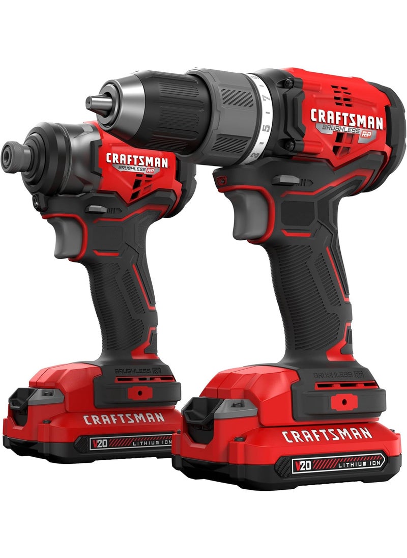 CRAFTSMAN CRAFTSMAN V20 RP Cordless Drill and Impact Driver Brushless Power Tool Combo Kit 2 Batteries and Charger Included CMCK211C2  - Image 1
