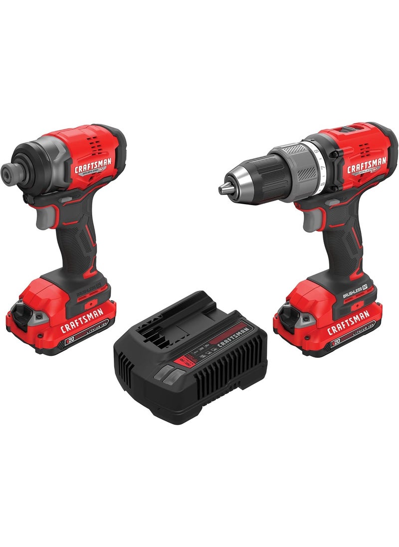 CRAFTSMAN CRAFTSMAN V20 RP Cordless Drill and Impact Driver Brushless Power Tool Combo Kit 2 Batteries and Charger Included CMCK211C2  - Image 2