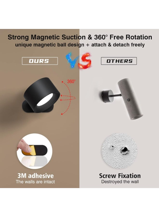 Arabest Led Wall Sconces, Wall Lamps with Battery Operated, Wall Mounted Cordless Lights with 3 Color Temperature&3 Brightness, 360° Magnetic Ball, USB Charging Port for Reading Study Bedside - Image 3