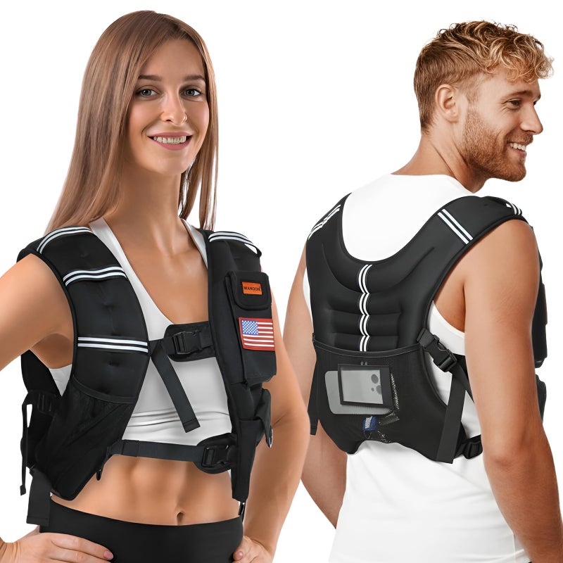 WANOON Weighted Vest Woman & Men,8lb/12lb/16lb/20lb/30lb/40lb Plus Size Weighted Vest With Phone Pockets & Reflective Strips for Walking, Running, Hiking,Rucking, Workout, Strength Training - Image 2