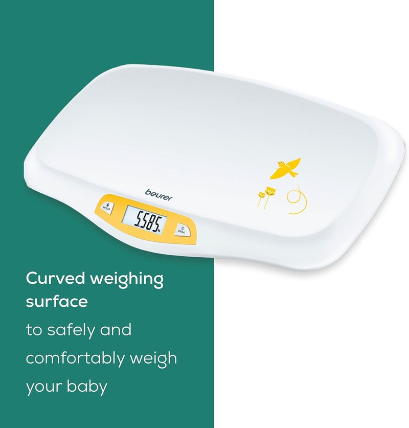Beurer BY80 Baby Scale Digital baby weighing scale with large LCD screen Curved platform for comfort and safety Tare and hold functions for easy weighing 20kg load capacity Easy wipeclean - Image 3