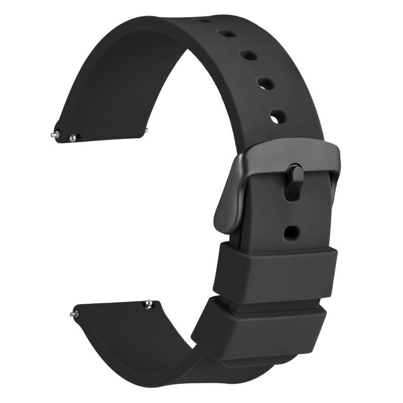 WOCCI 19mm Silicone Watch Band, Quick Release Rubber Replacement Strap with Black Stainless Steel Buckle (Black) - Image 1