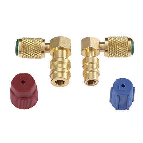 Aupoko R12 to R134 A High/Low AC Fitting Port Retrofit Conversion Adapter, Quick Coupler Valve A/C 90° Fitting, High and Low Side R-12 to R-134A Retrofit with 2PC Caps - Image 1