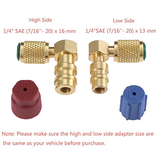 Aupoko R12 to R134 A High/Low AC Fitting Port Retrofit Conversion Adapter, Quick Coupler Valve A/C 90° Fitting, High and Low Side R-12 to R-134A Retrofit with 2PC Caps - Image 3