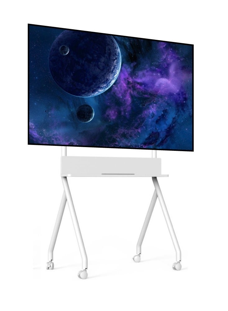 BEETEC Mobile TV Stand for 32–86 Inch Flat Screen TVs, Rolling Cart with Lockable Wheels, Height Adjustable, VESA 600x400mm, Max Load 45kg, Shelf Capacity 10 kg, Cable Management, White | TF-RG8W - Image 1