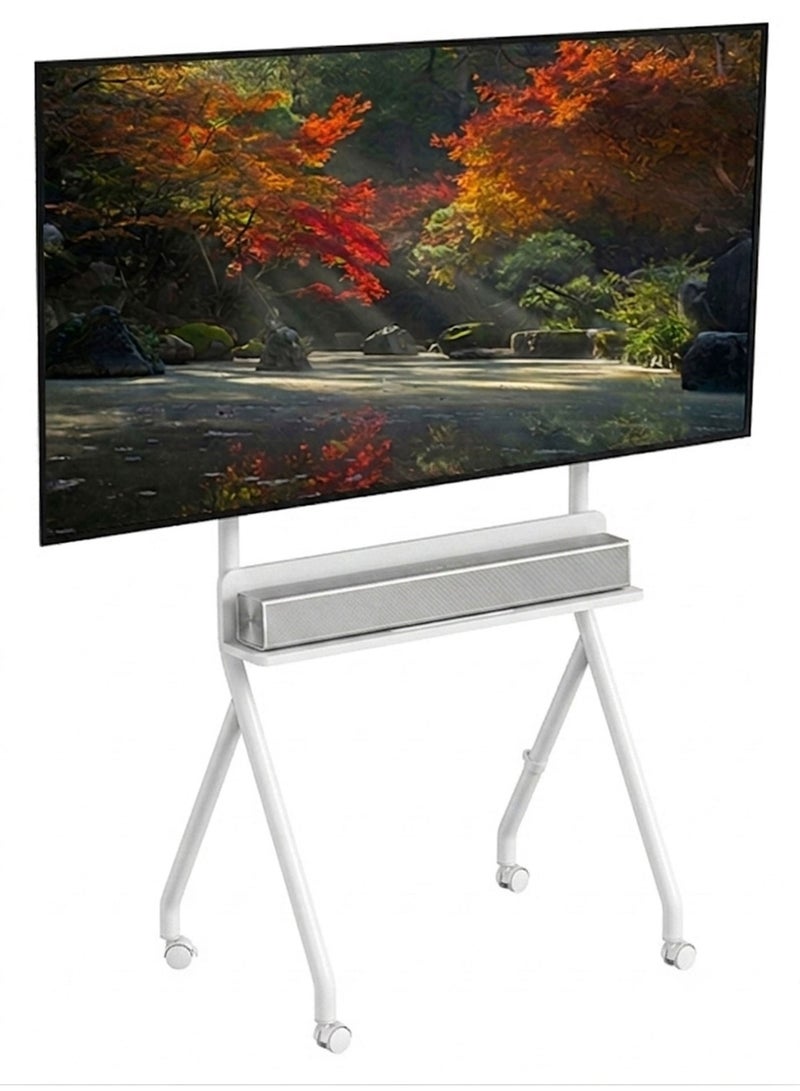 BEETEC Mobile TV Stand for 32–86 Inch Flat Screen TVs, Rolling Cart with Lockable Wheels, Height Adjustable, VESA 600x400mm, Max Load 45kg, Shelf Capacity 10 kg, Cable Management, White | TF-RG8W - Image 3