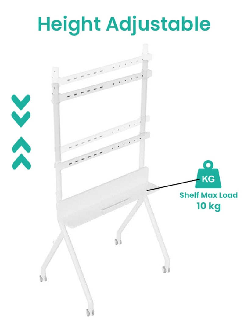 BEETEC Mobile TV Stand for 32–86 Inch Flat Screen TVs, Rolling Cart with Lockable Wheels, Height Adjustable, VESA 600x400mm, Max Load 45kg, Shelf Capacity 10 kg, Cable Management, White | TF-RG8W - Image 4