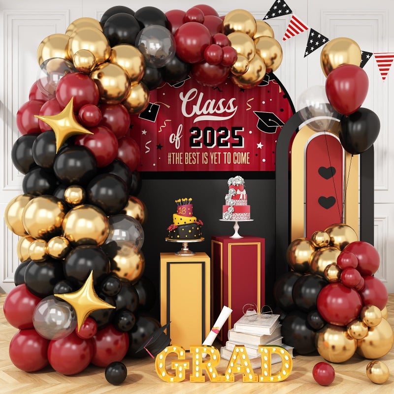 Vibzox Black Burgundy Gold Balloons Arch Kit Maroon Red Black Clear Balloon Garland with Metallic Gold Balloons Star Foil Balloon for Graduation Kids Magical Birthday Baby Shower Party Decoration - Image 2