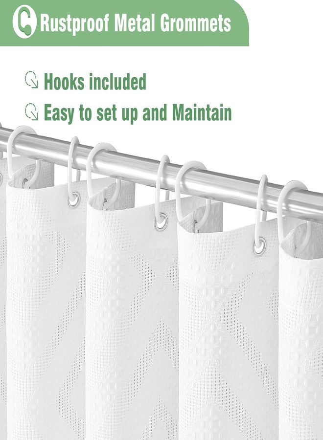 Craidlela 3D Embossed Pattern Shower Curtain, Jacquard Rhomboid Pattern Vintage Bathroom Curtain, Waterproof Fabric Shower Curtains with Hooks,72 x 72, White - Image 3