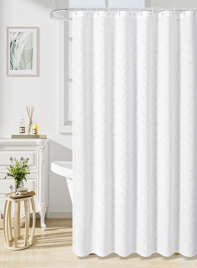 Craidlela 3D Embossed Pattern Shower Curtain, Jacquard Rhomboid Pattern Vintage Bathroom Curtain, Waterproof Fabric Shower Curtains with Hooks,72 x 72, White - Image 2