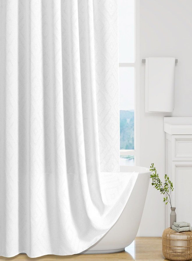 Craidlela 3D Embossed Pattern Shower Curtain, Jacquard Rhomboid Pattern Vintage Bathroom Curtain, Waterproof Fabric Shower Curtains with Hooks,72 x 72, White - Image 1
