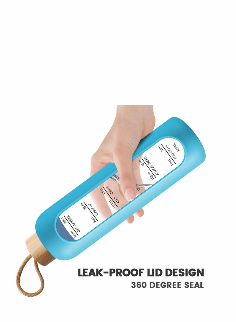 نيبمينينت 32 Oz Borosilicate Glass Water Bottle with Time Marker Reminder Quotes, Leak Proof Reusable BPA Free Motivational Silicone Sleeve and Bamboo Lid - Image 4