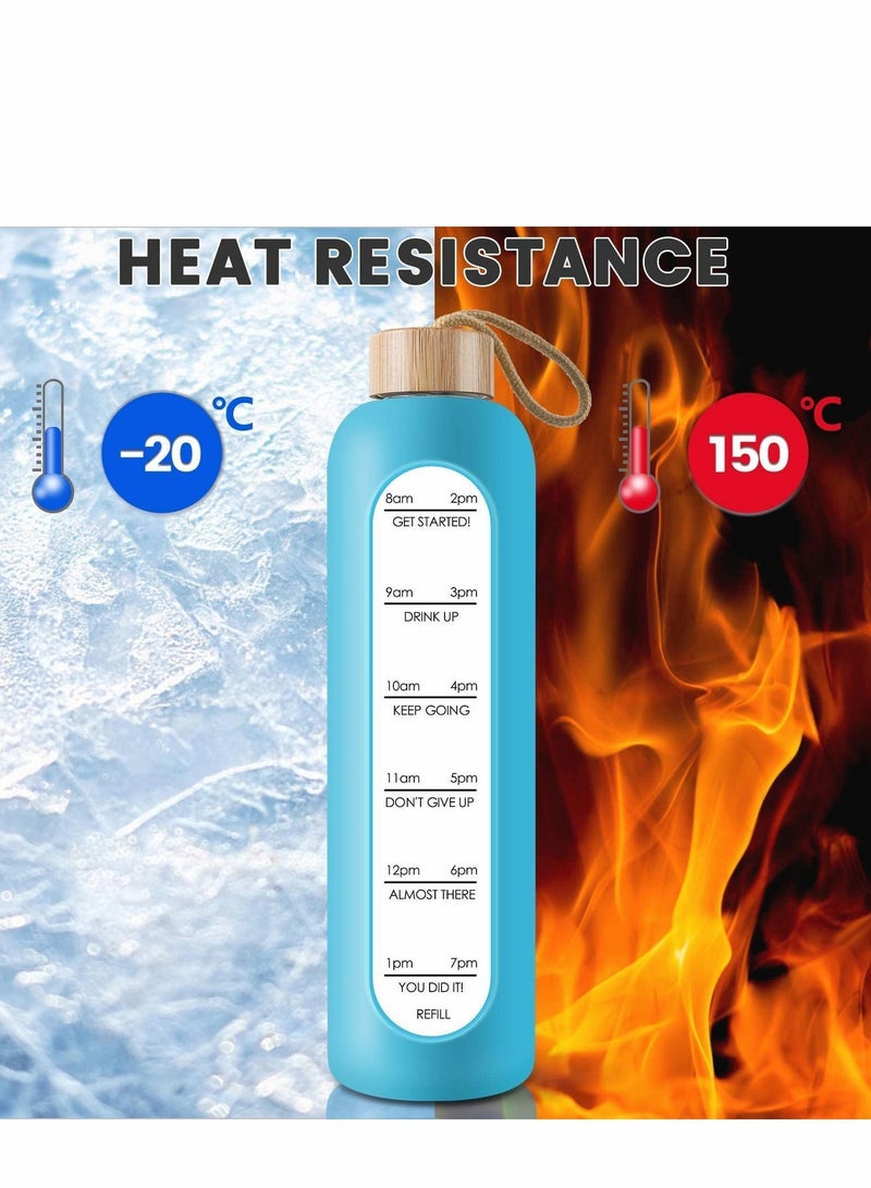 نيبمينينت 32 Oz Borosilicate Glass Water Bottle with Time Marker Reminder Quotes, Leak Proof Reusable BPA Free Motivational Silicone Sleeve and Bamboo Lid - Image 5