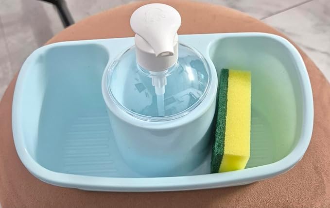 siddhmurti 3 in 1 Hand wash Liquid Soap Dispenser with Storage Caddy Plastic Sponge Holder Kitchen Sink Tidy Organizer Drainer Stand with Sponge Liquid Holder Pump Multi Storage for Bathroom Kitchen - Image 2