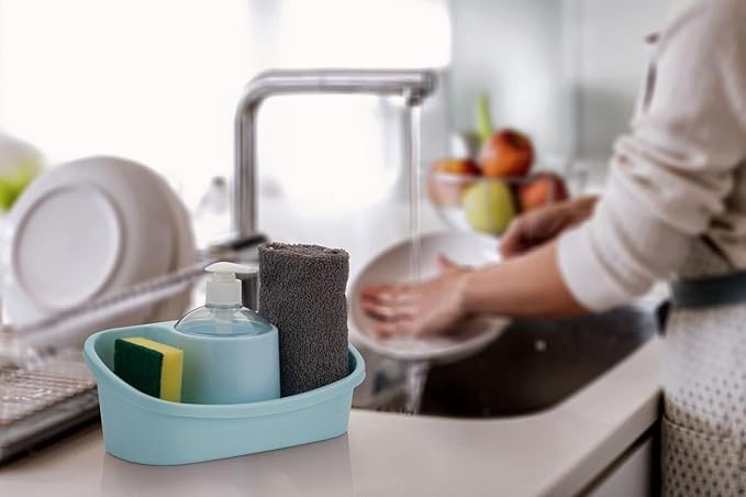 siddhmurti 3 in 1 Hand wash Liquid Soap Dispenser with Storage Caddy Plastic Sponge Holder Kitchen Sink Tidy Organizer Drainer Stand with Sponge Liquid Holder Pump Multi Storage for Bathroom Kitchen - Image 5