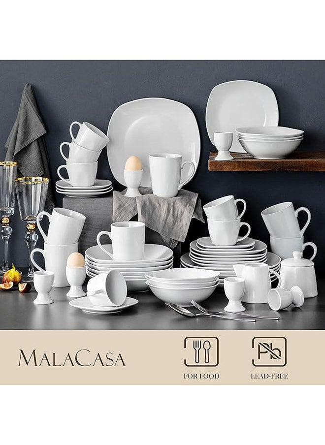 Generic - Square Dinnerware Sets  50Piece Porcelain Gray White Dishes With Plates And Bowls Set  Cups And Saucers  Coffee Mugs  Egg Cups  Sugar Pot And Milk Pot  Dish Set For 6  Series Elisa - Image 1