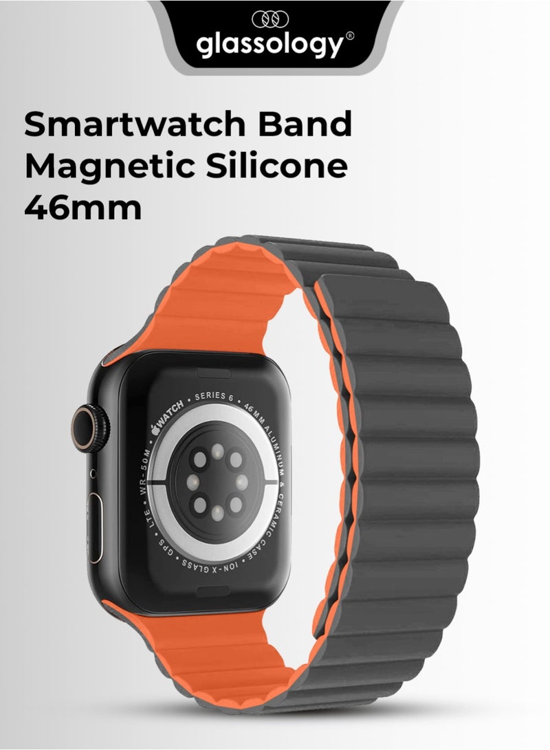 جلاسولوجي Smart Watch Band Magnetic Silicone 46 mm grey and orange two-toned  – Compatible with apple watch 42mm/44mm (Series 1–10) Stylish, Durable, and Secure Replacement Strap - Image 1