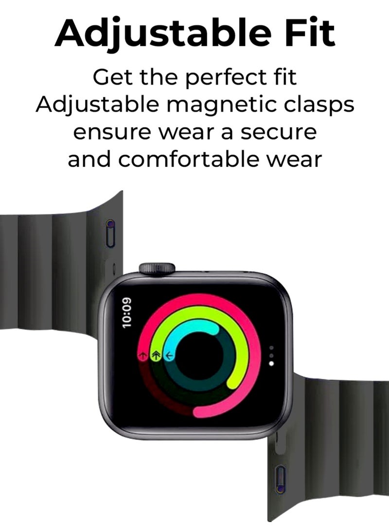جلاسولوجي Smart Watch Band Magnetic Silicone 46 mm grey and orange two-toned  – Compatible with apple watch 42mm/44mm (Series 1–10) Stylish, Durable, and Secure Replacement Strap - Image 3