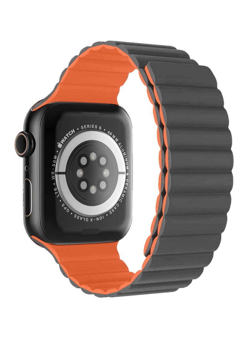 جلاسولوجي Smart Watch Band Magnetic Silicone 46 mm grey and orange two-toned  – Compatible with apple watch 42mm/44mm (Series 1–10) Stylish, Durable, and Secure Replacement Strap - Image 2