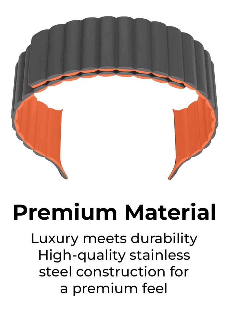 جلاسولوجي Smart Watch Band Magnetic Silicone 46 mm grey and orange two-toned  – Compatible with apple watch 42mm/44mm (Series 1–10) Stylish, Durable, and Secure Replacement Strap - Image 4