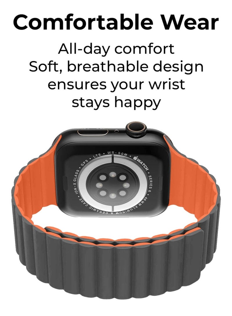 glassology Smart Watch Band Magnetic Silicone 46 mm Grey and orange two toned  Compatible with apple watch 46mm Series 1 to 10 Stylish, Durable, and Secure Replacement Strap - Image 4