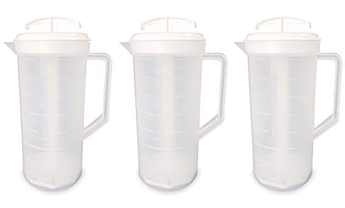 JBK Pottery 2Quart White Mixing Pitcher with Plunger  BPAFree Plastic Pitcher for Juice Milk Shakes Tea  More  DishwasherSafe SpillProof Lid Set of 3