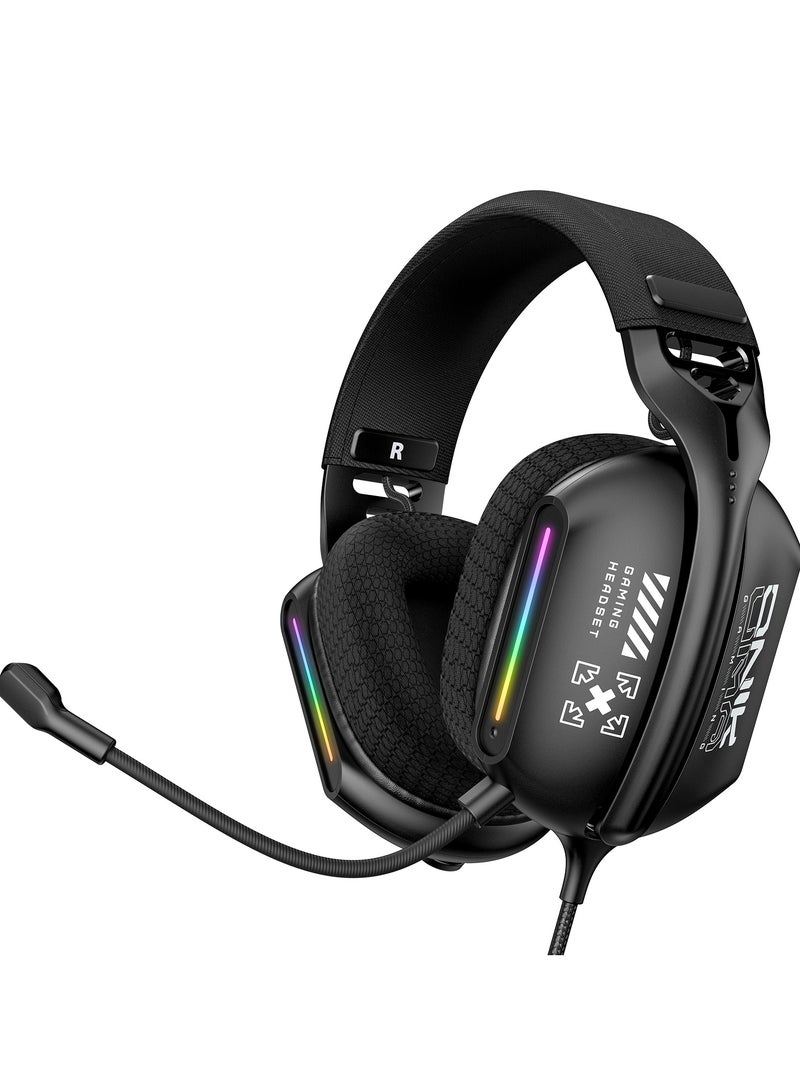 onikuma X12 Gaming Headset,Over-Ear Wired Gaming Headphones with 40mm Drivers & RGB | Adaptive Headband, Noise-Canceling Mic for PS4/PS5/XOne/XSeries/NSwitch/PC,Black  - Image 1