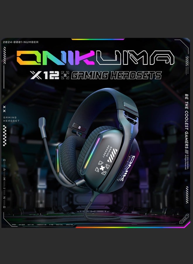 onikuma X12 Gaming Headset,Over-Ear Wired Gaming Headphones with 40mm Drivers & RGB | Adaptive Headband, Noise-Canceling Mic for PS4/PS5/XOne/XSeries/NSwitch/PC,Black  - Image 2