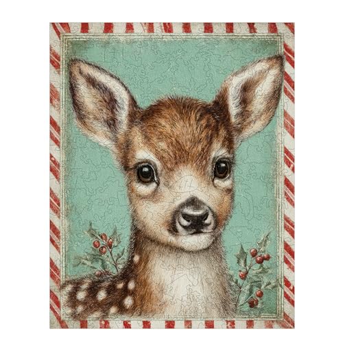 MEATRN Puzzles for Adults Kids Christmas Fawn Holiday Wooden Jigsaw Puzzle with Storage Box 500 Pcs 133167 Best Gift for Friends Festive Family Game Night Home Decor - Image 1