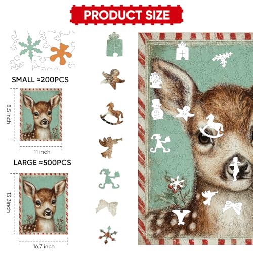 MEATRN Puzzles for Adults Kids Christmas Fawn Holiday Wooden Jigsaw Puzzle with Storage Box 500 Pcs 133167 Best Gift for Friends Festive Family Game Night Home Decor - Image 5